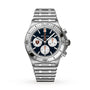 Breitling Chronomat B01 42 NFL Chicago Bears Edition with a black dial, three subdials, and a steel link bracelet.