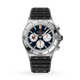 The Breitling Chronomat B01 42 NFL Chicago Bears Edition is a stainless steel chronograph watch featuring a black strap and three white subdials on a dark face.