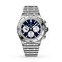 Breitling Chronomat B01 42 NFL Tennessee Titans Edition: silver chronograph watch with a blue dial, three subdials, and a stainless steel bracelet.