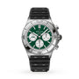 The Breitling Chronomat B01 42 NFL New York Jets Edition is a chronograph watch featuring a green dial, silver bezel, and black textured strap.