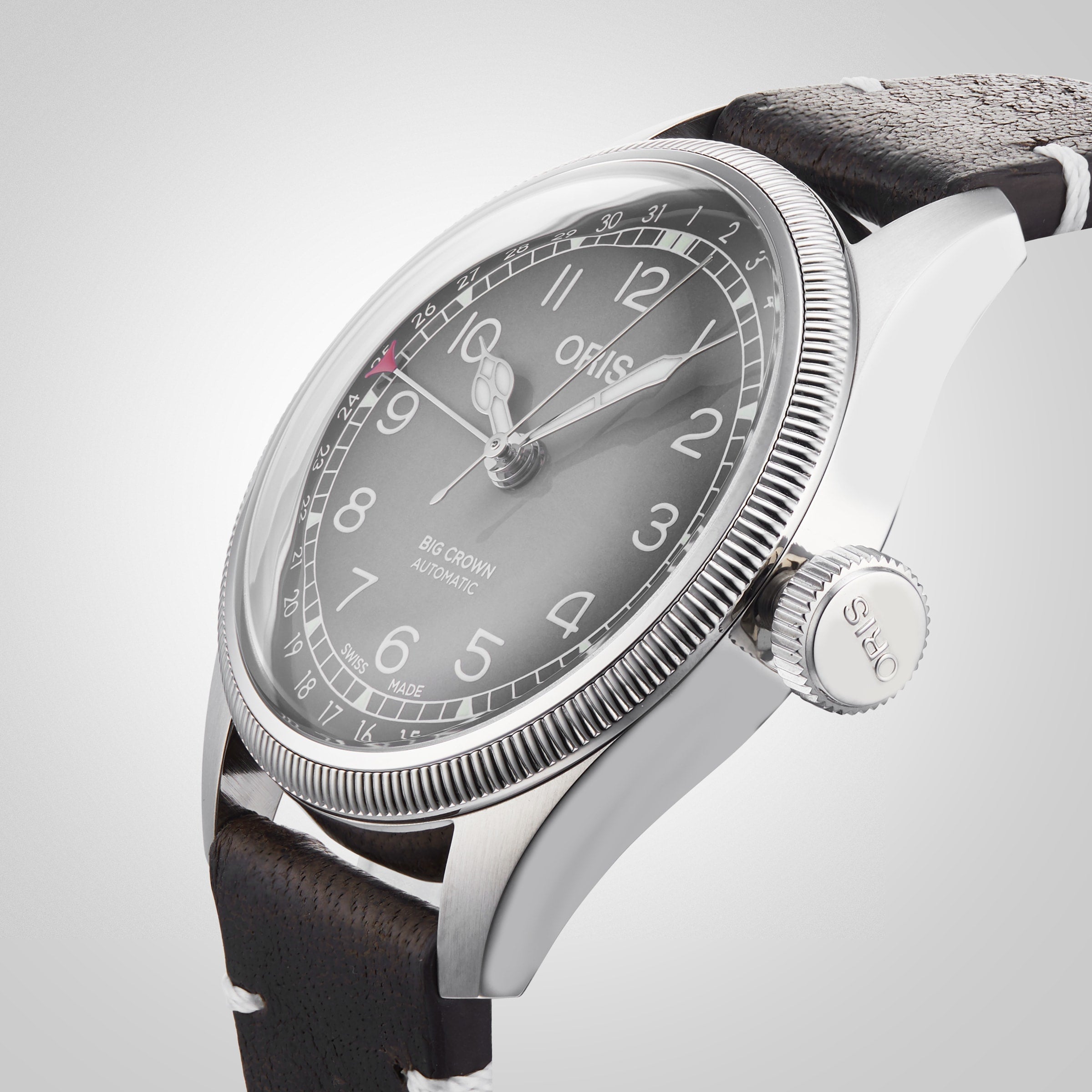 A close-up view of the Oris Big Crown Oris X Cervo Volante, a striking timepiece with professional design elements crafted by Oris.