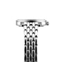 A side view close-up of the Jaeger-LeCoultre Rendez-Vous Night & Day women's watch highlights its shiny linked bracelet and slim case, set against a plain white background.