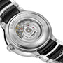 Close-up of the back of a Rado Centrix Automatic Diamonds watch, highlighting its Swiss automatic movement and engraved transparent case back.