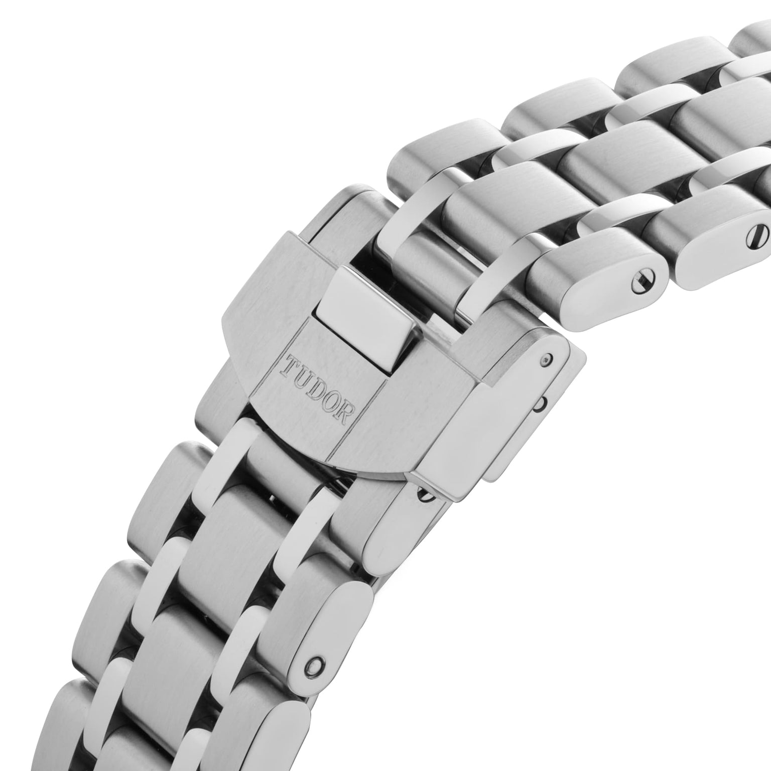 Close-up of the TUDOR Royal’s stainless steel bracelet and clasp, engraved with the Tudor logo, showcasing its integrated design and polished-brushed finish—ideal for automatic sport-chic watch enthusiasts.