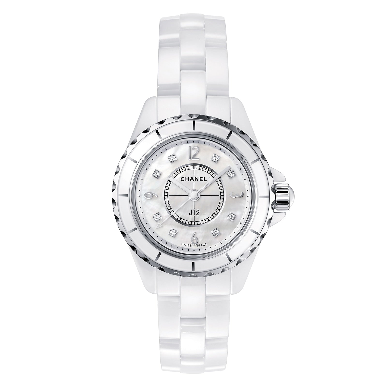 Chanel J12 H2570 front on white background