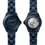 Front and back views of the Chanel J12 Bleu Watch Caliber 12.1, 38 mm, featuring a blue design and metal band.