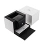 A black textured stainless steel case inside a white IWC Schaffhausen box, with booklet and card displayed—ideal for any Portugieser Chronograph aficionado.