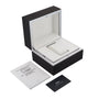 An open IWC Schaffhausen watch box sits beside an instruction booklet and warranty card, ideal for your Portugieser Chronograph, displayed on a white background.