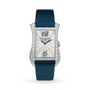 Patek Philippe Gondolo 4972G-001 silver watch with a blue strap and diamond-set bezel displayed on a white background.