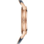 Side view of the Patek Philippe Complications 5224R-001, a slim rose gold wristwatch with a dark leather strap, set against a white background.
