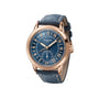 The Patek Philippe Complications 5224R-001 features a blue dial, gold case, and blue leather strap.