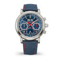 Wristwatch with blue strap and detailed face on a white background