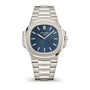 Silver watch with blue dial on a white background