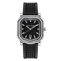 The Gerald Charles Maestro 2.0 Ultra-Thin Gem-Set is a luxury wristwatch with a black strap, black face, diamond bezel, and silver hands set to 10:10.