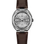 The ID Geneve Circular S - Silver Fluted wristwatch features a textured dial, date display, and brown leather strap, shown on a white background.