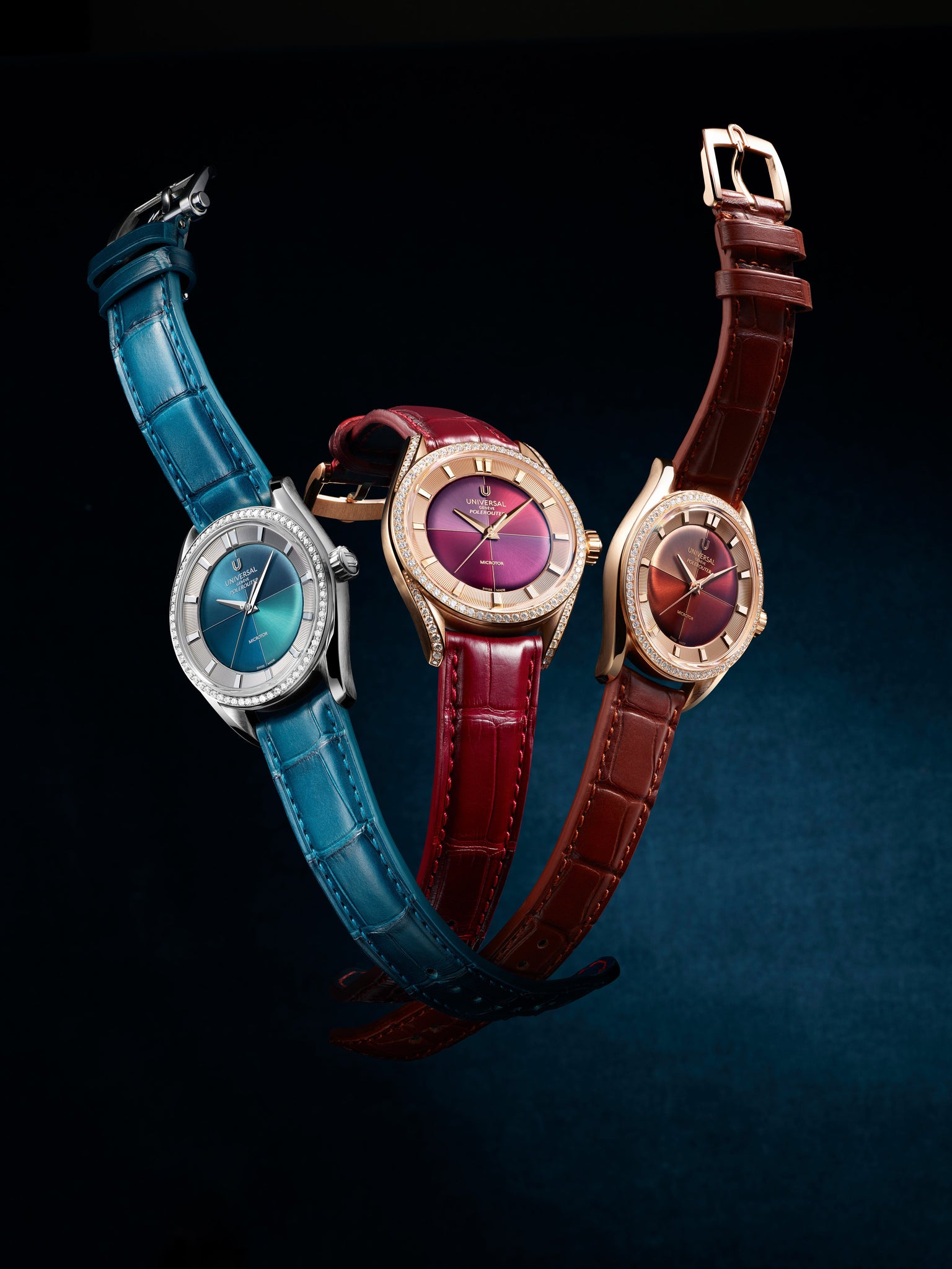 Universal Geneve Polerouter Camaieu 37 Ref. UGPO011 UGPO012 UGPO010 left to right