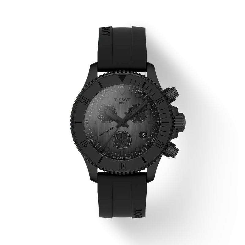 Black Tissot watch on a white background