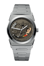 Silver watch with a unique face featuring a cartoon character on a white background