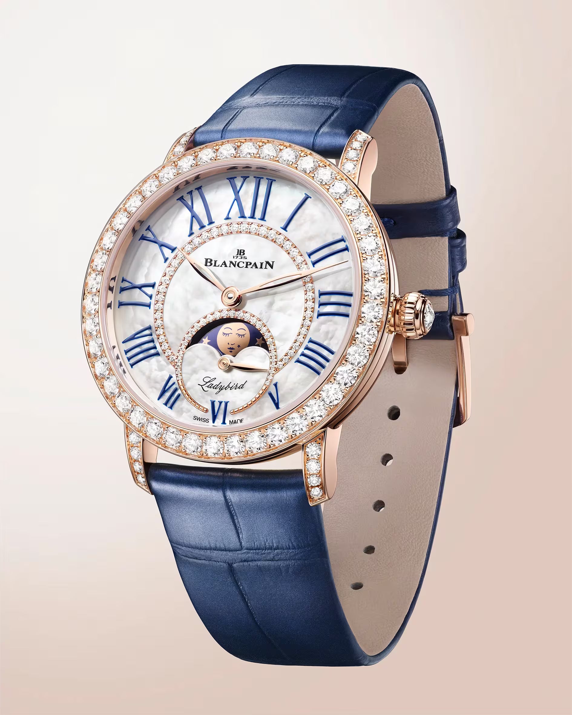 Ladybird Colors Phases de Lune | 34.9mm, Mother-of-pearl set dial with diamond, Alligator leather Strap,