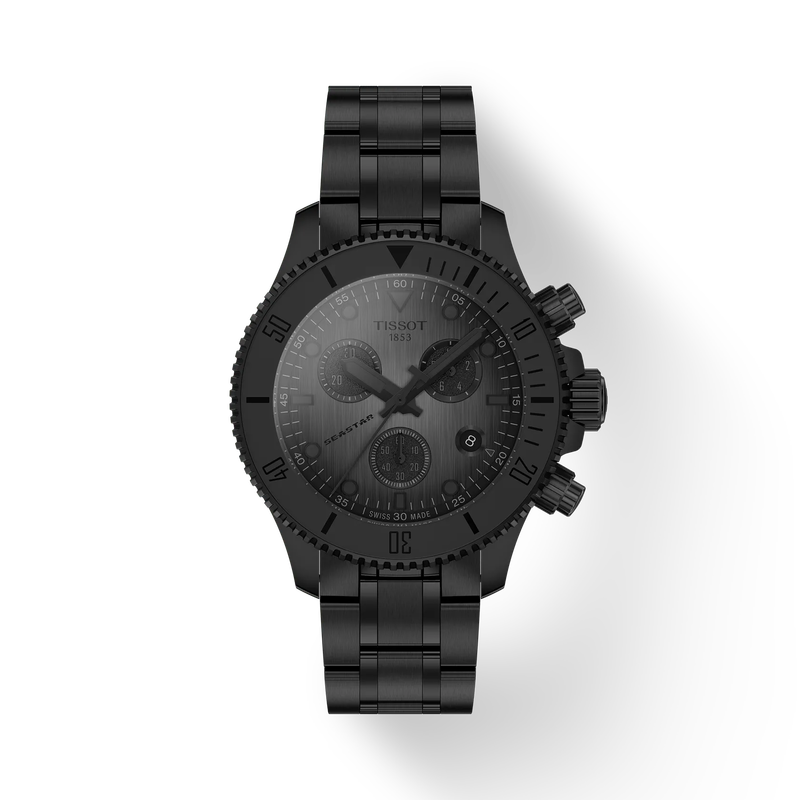Black Tissot watch on a white background