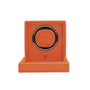 The WOLF Cub Single Watch Winder with Cover is shown open on a white background, featuring an orange exterior and the WOLF logo embossed on the interior.
