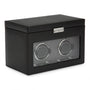 The WOLF Classic Single Watch Winder with Storage features a glass front and reveals two watch holders inside.
