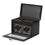 WOLF Classic Single Watch Winder with Storage: features a black leather box, glass front, open lid, and slots for storing your watch and accessories.