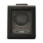 The WOLF Axis Single Watch Winder features a black finish, glass front, digital display, and control knobs on the bottom panel.