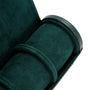 A close-up of the WOLF British Racing Triple Watch Roll in dark green suede, featuring a soft, cylindrical compartment.