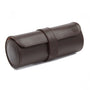 The WOLF WM Brown Watch Roll with Cigar Case is a brown leather cylindrical case featuring a flap closure and stitched detailing.