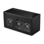The WOLF British Racing Triple Watch Winder with Storage features three winding slots in a sleek black rectangular case with a glass front panel.