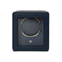 Navy blue WOLF Cub Single Watch Winder with Cover, featuring a transparent front that displays the watch holder inside.