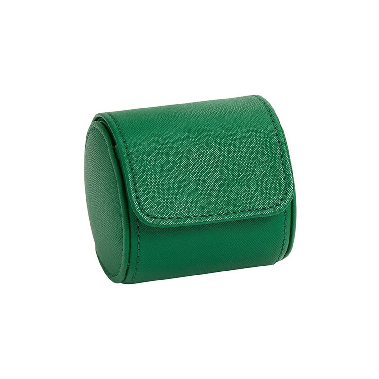 The WOLF Tutti Frutti Single Watch Roll, a compact green textured leather pouch with a flap closure, is shown against a white background.