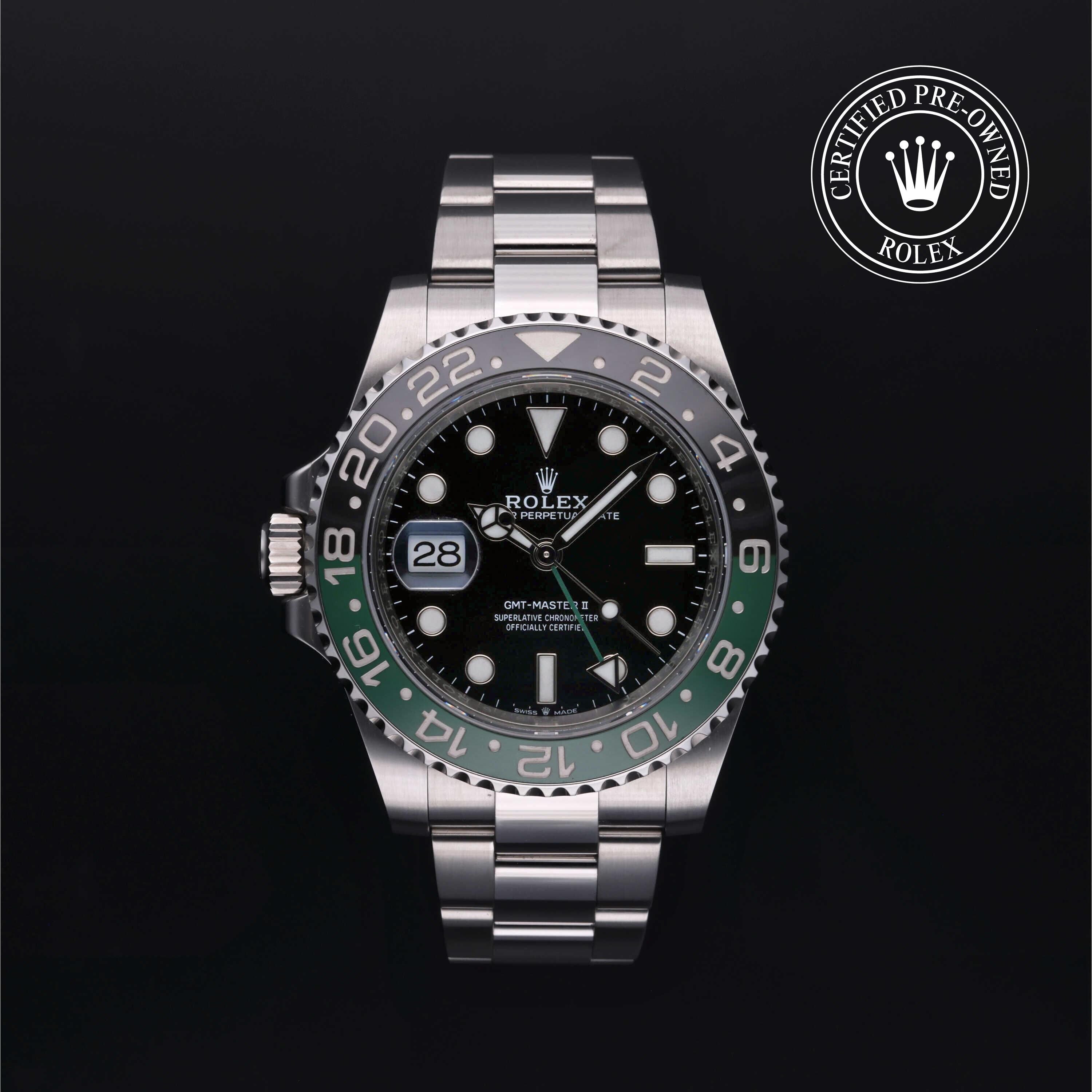 Rolex Certified Pre-owned GMT M126720VTNR-0002 front on black background