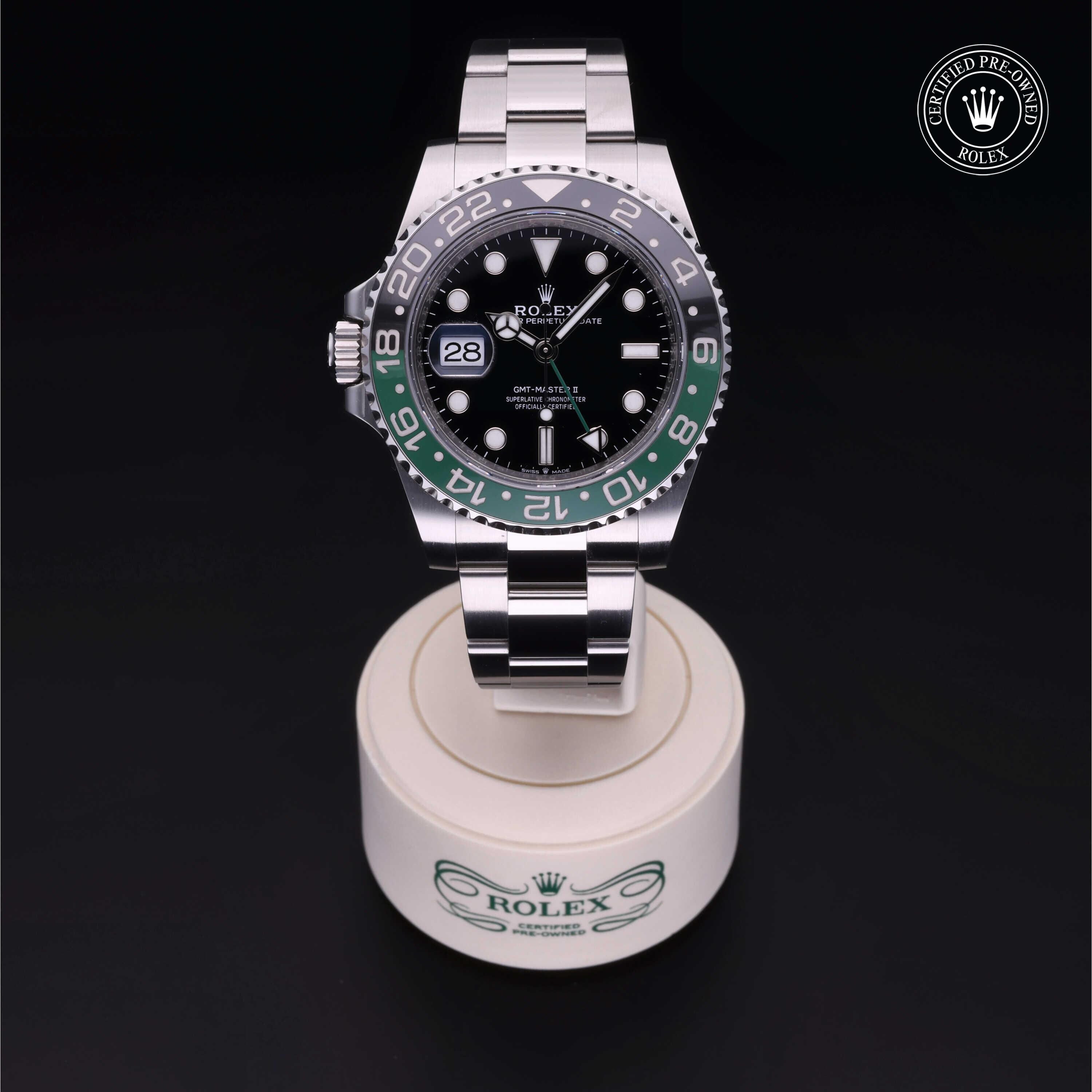 Rolex Certified Pre-owned GMT M126720VTNR-0002 front on black background