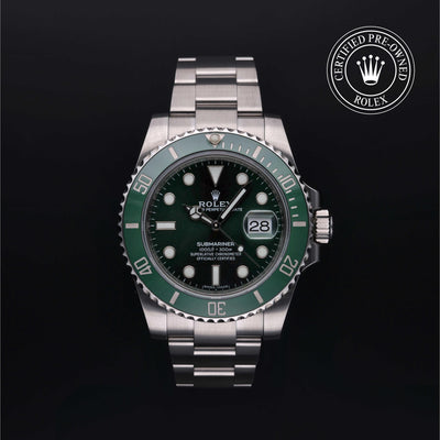 Rolex Certified Pre-owned Submariner M116610LV-0002 front on black background