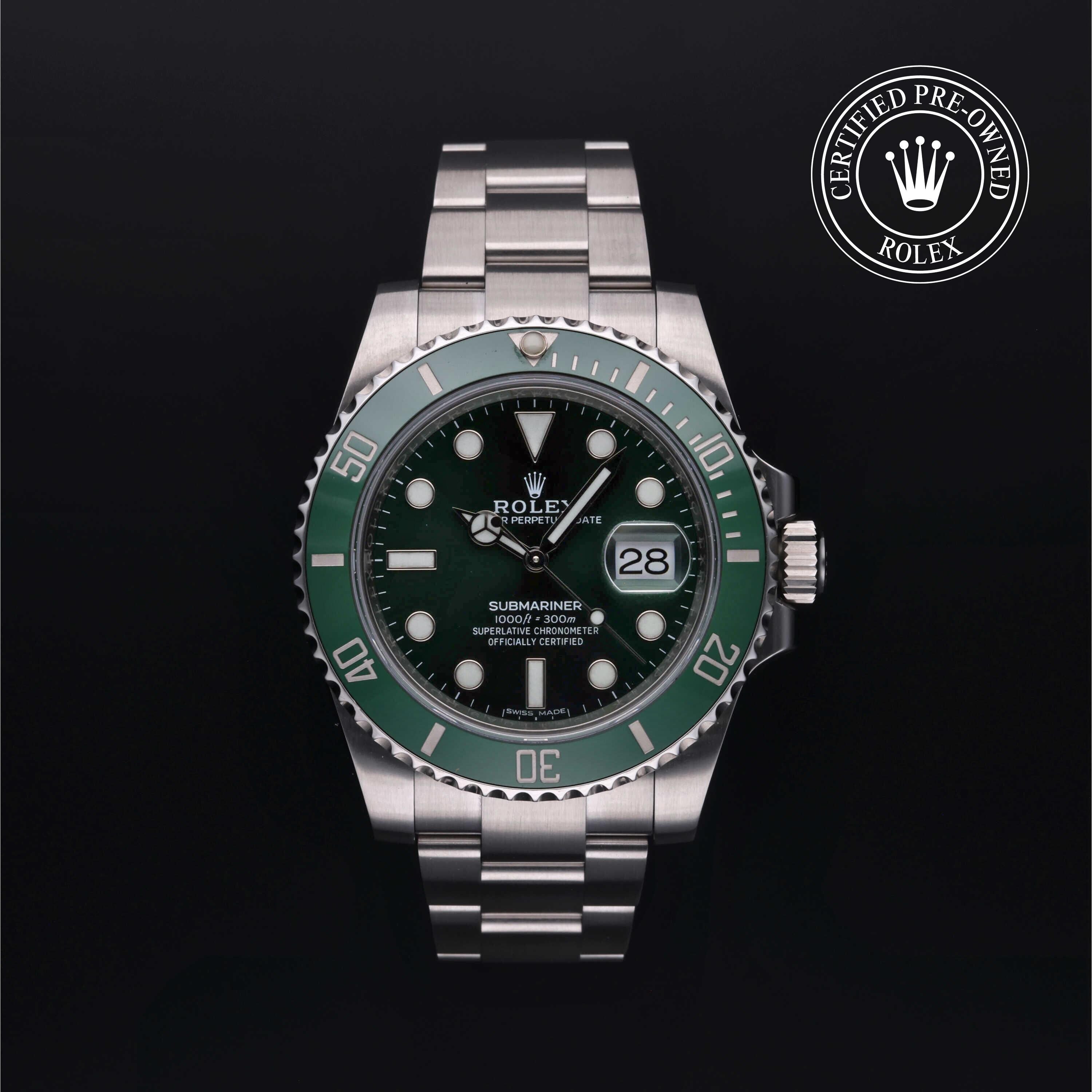 Rolex Certified Pre-owned Submariner M116610LV-0002 front on black background