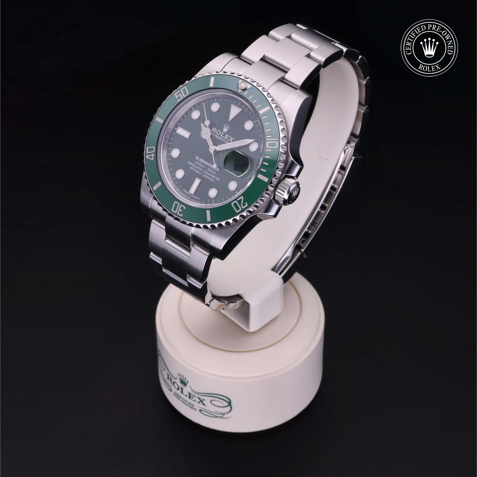 Rolex Certified Pre-owned Submariner M116610LV-0002 front on black background