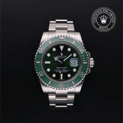 Rolex Certified Pre-owned Submariner M116610LV-0002 front on black background