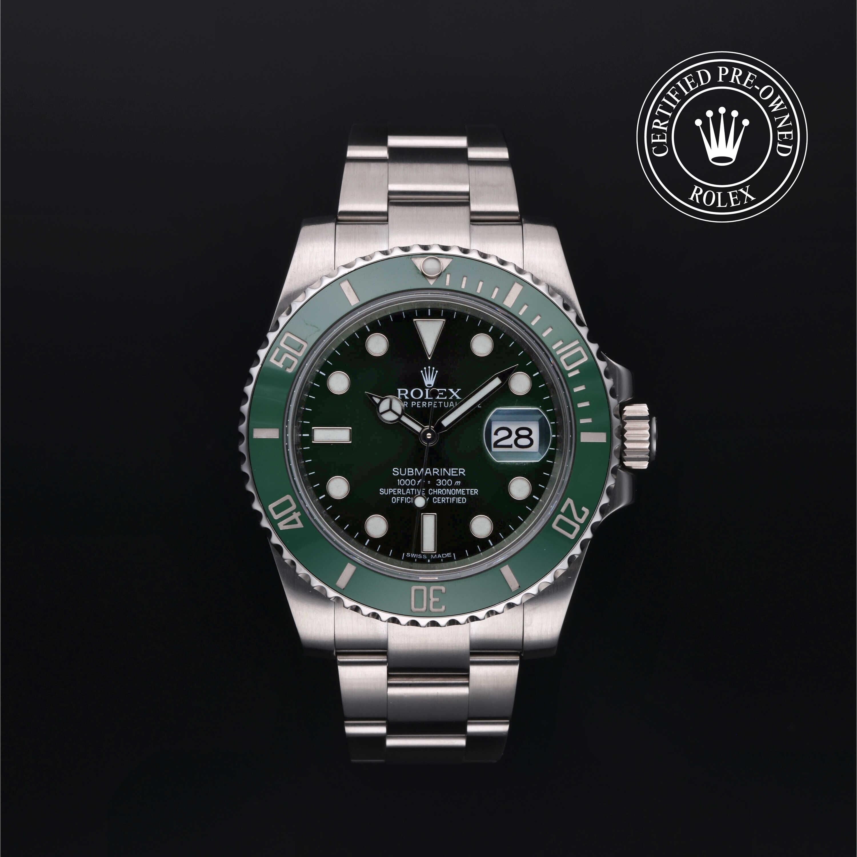 Rolex Certified Pre-owned Submariner M116610LV-0002 front on black background