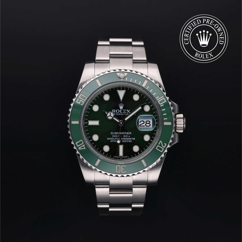 Rolex Certified Pre-owned Submariner M116610LV-0002 front on black background