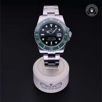 Rolex Certified Pre-owned Submariner M116610LV-0002 front on black background