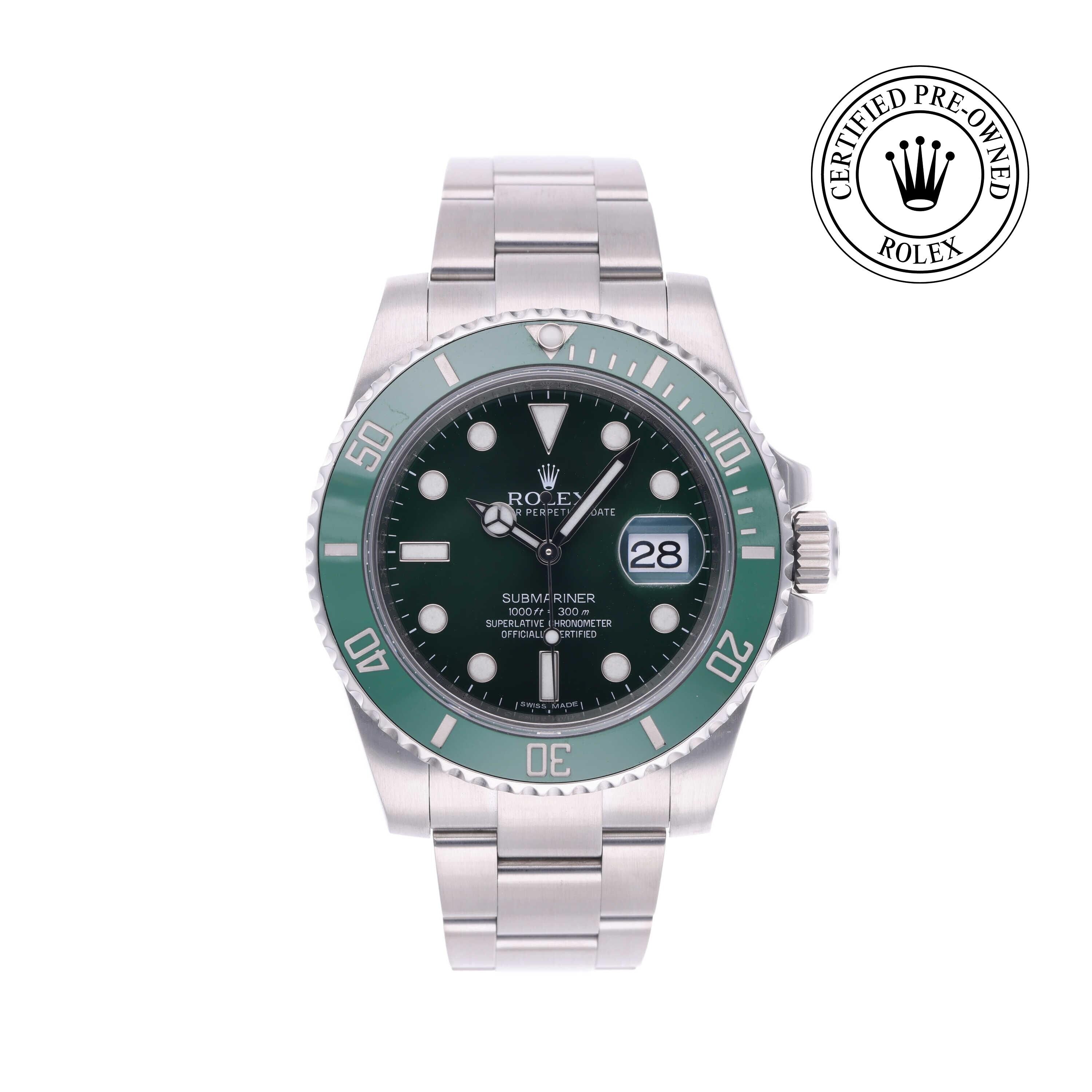 Rolex Certified Pre-owned Submariner M116610LV-0002 front on white background