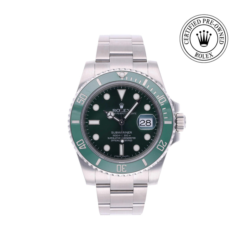 Rolex Certified Pre-owned Submariner M116610LV-0002 front on white background