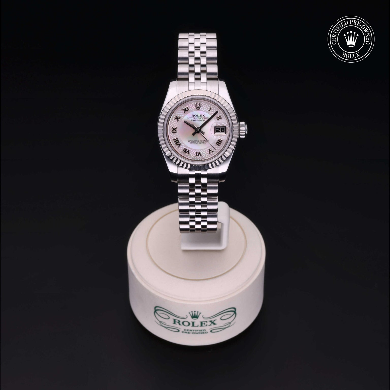 Rolex Certified Pre-owned Lady Datejust M179174-0025 front on black background