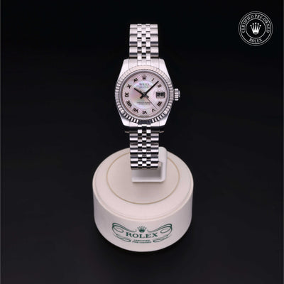 Rolex Certified Pre-owned Lady Datejust M179174-0025 front on black background
