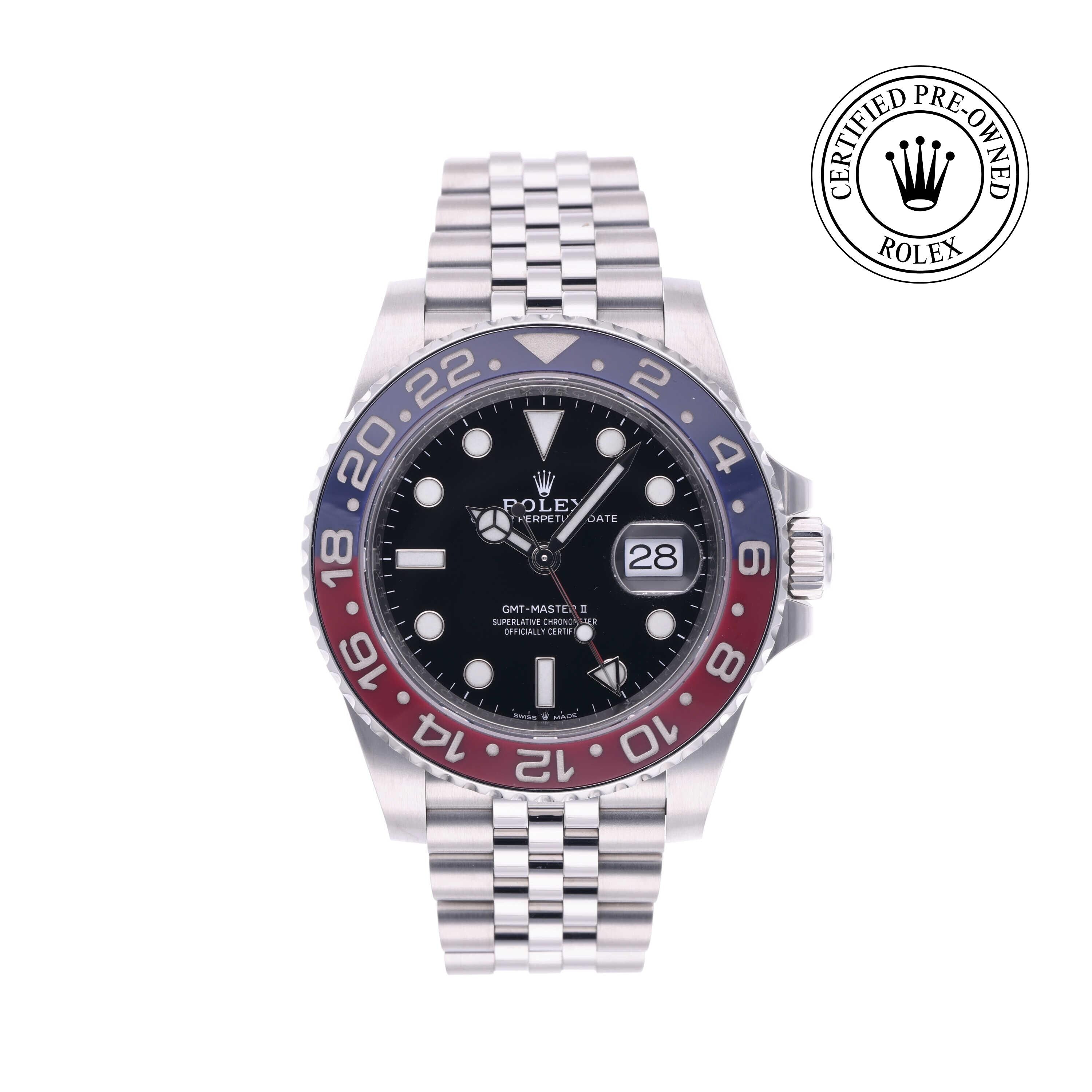 Rolex Certified Pre-owned GMT M126710BLRO-0001 front on white background