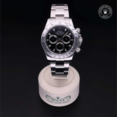 Rolex Certified Pre-owned Daytona M116520-0015 front on black background