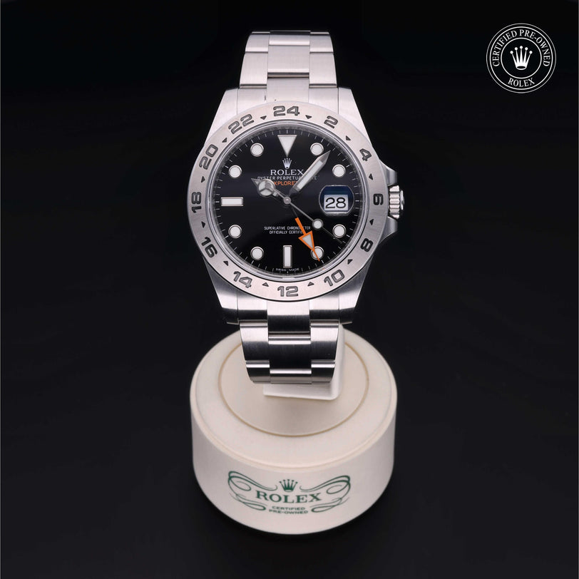 Rolex Certified Pre-owned Explorer M216570-0002 front on black background