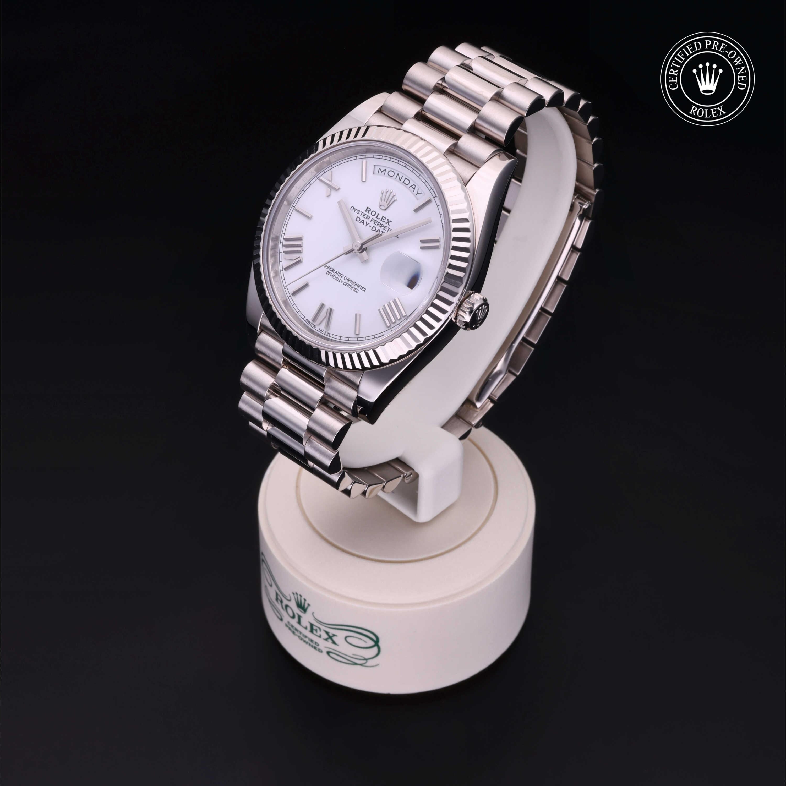 Rolex Certified Pre-owned Day-date M228239-0046 front on black background